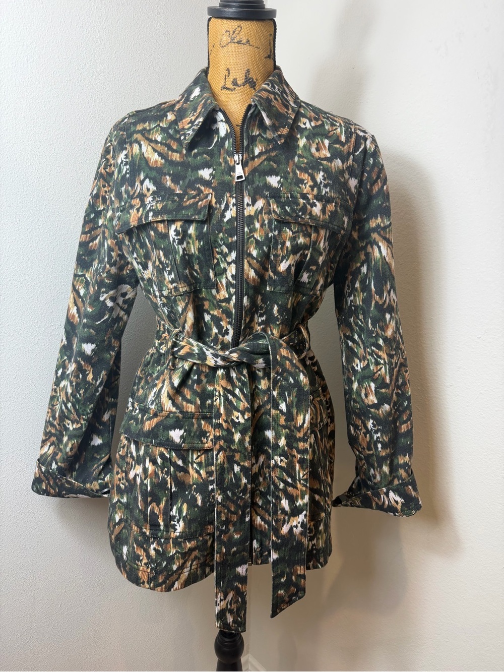 100% Cotton Denim Ted Baker Inniza Camo Utility Jacket Mini Dress Belted Size 4 - Picture 2 of 12
